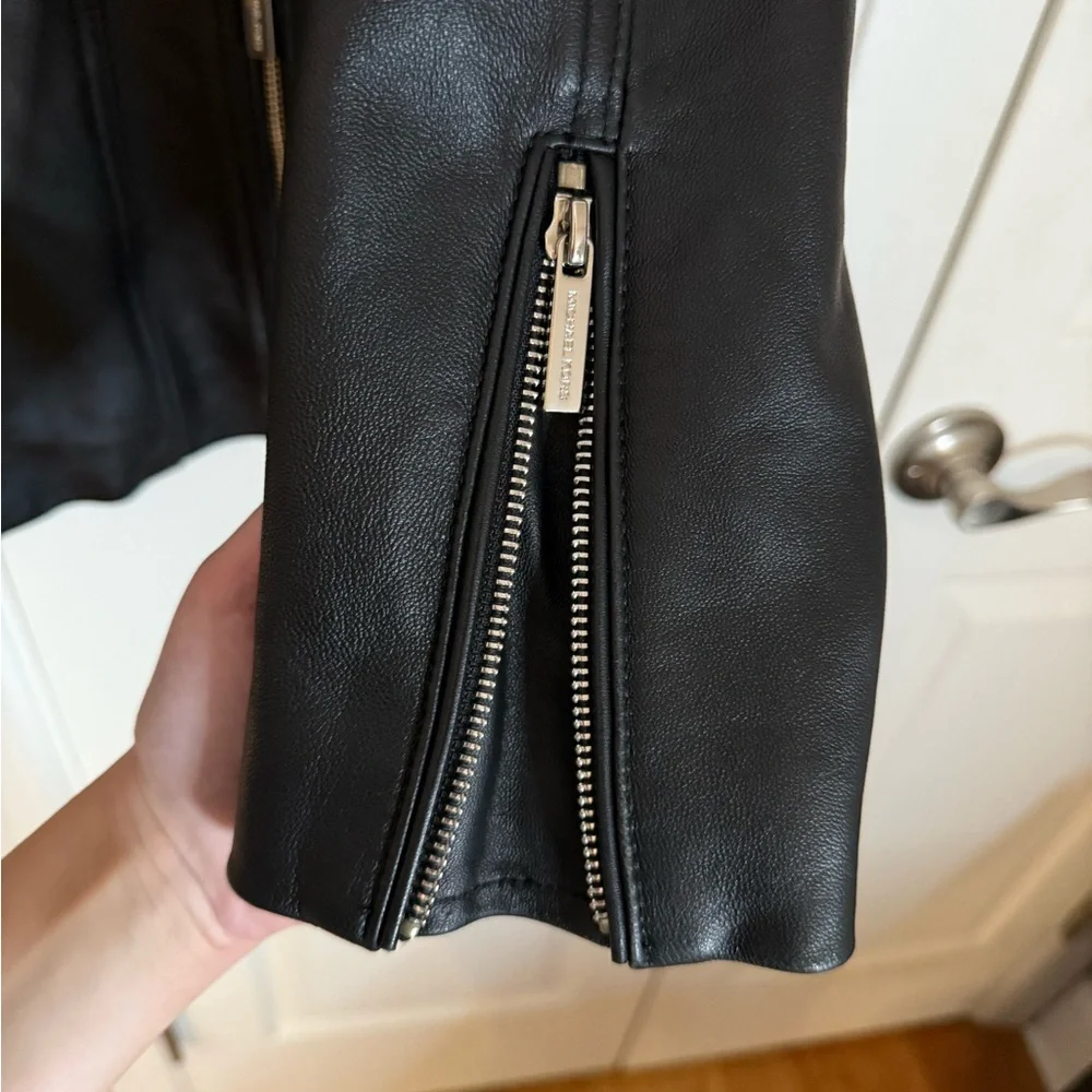 Women's Black Michael Kors Leather Jacket - Picture 3 of 8